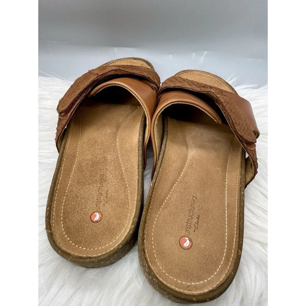 Clarks Rosilla Derby Women’s Leather Sandals Dark Tan Combi Unstructured Size 7
